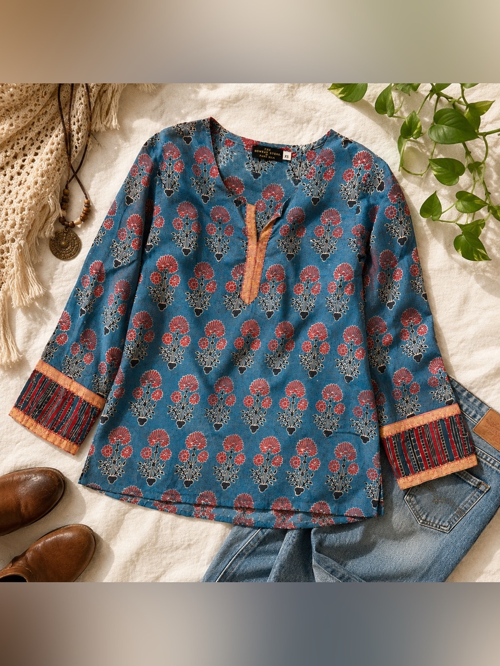 The Bombay Store Pure Silk Boho Artisan Tunic Top X